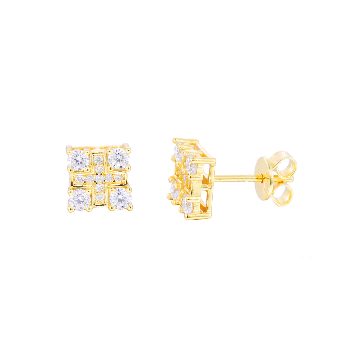 Moissanite Geometric Square Stud Earrings, Iced Out Hip Hop Ear Studs, Unisex Unbranded product image