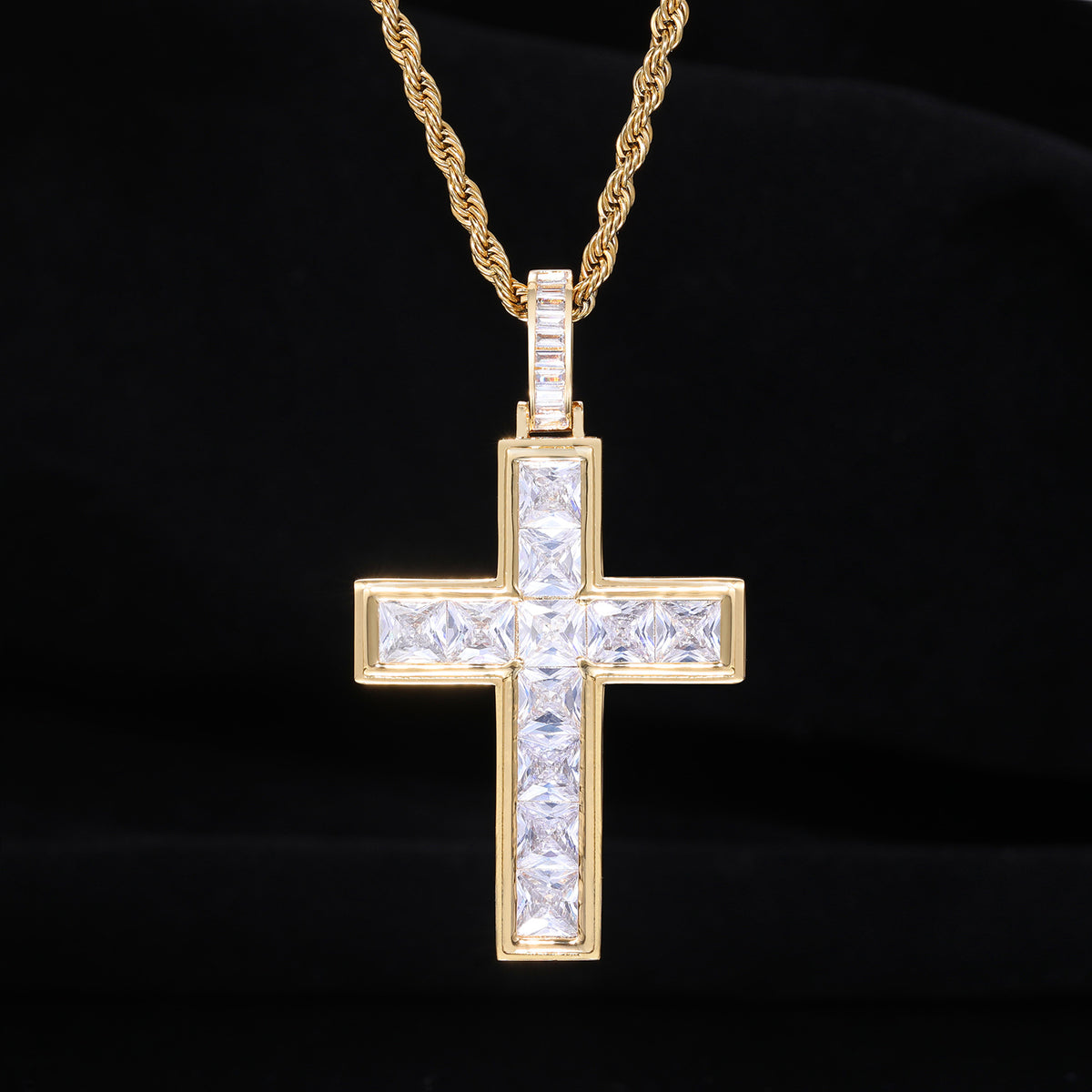 Men's Copper Cross Pendant Necklace, Zirconia Rope Chain, Hip Hop Style product image