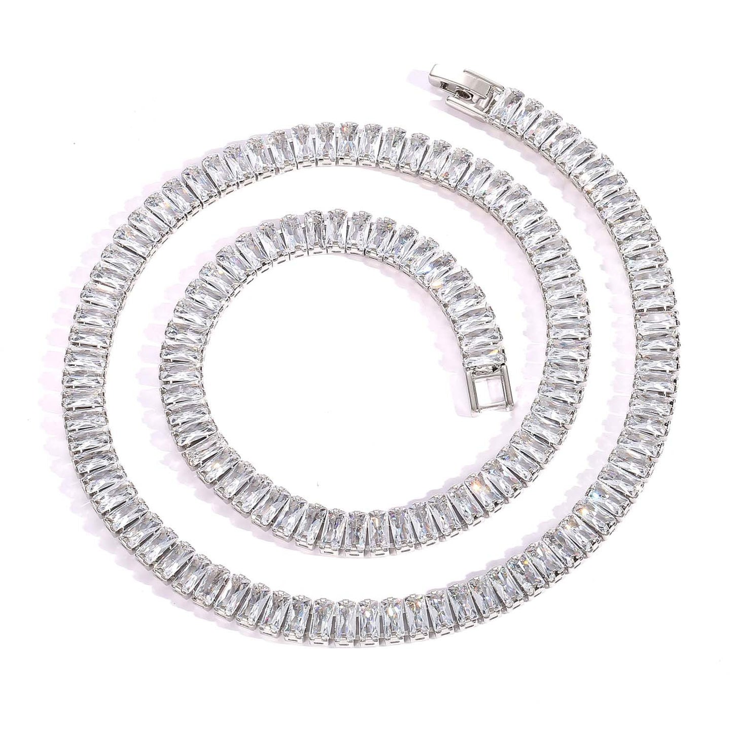 Hip Hop Light Luxury Square Tennis Chain Cubic Zirconia Necklace for Men