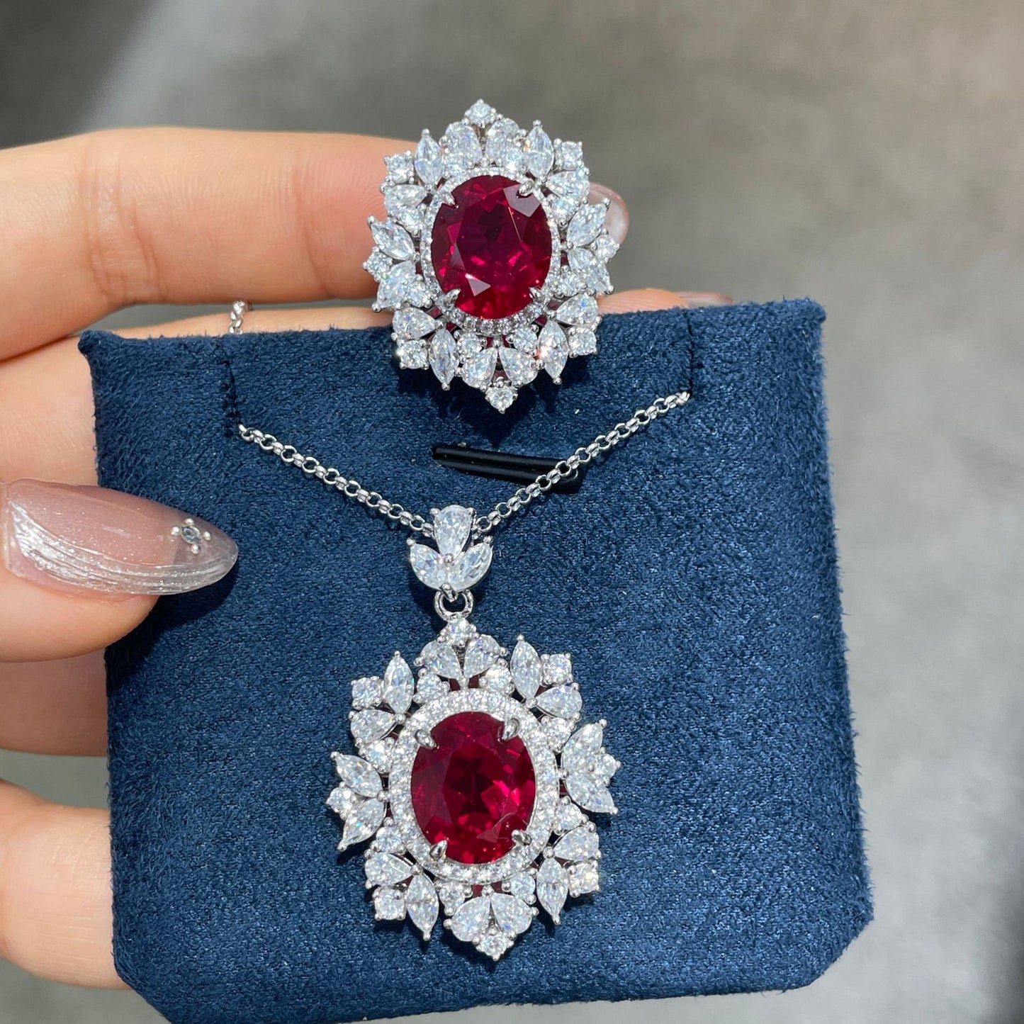 Lab-Grown Ruby Floral Halo Pendant Necklace product image