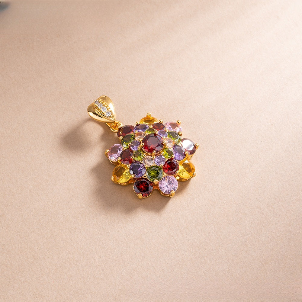 Exotic Ice Flower Cubic Zirconia Pendant Necklace for Women, Gold Plated Floral Statement Charm