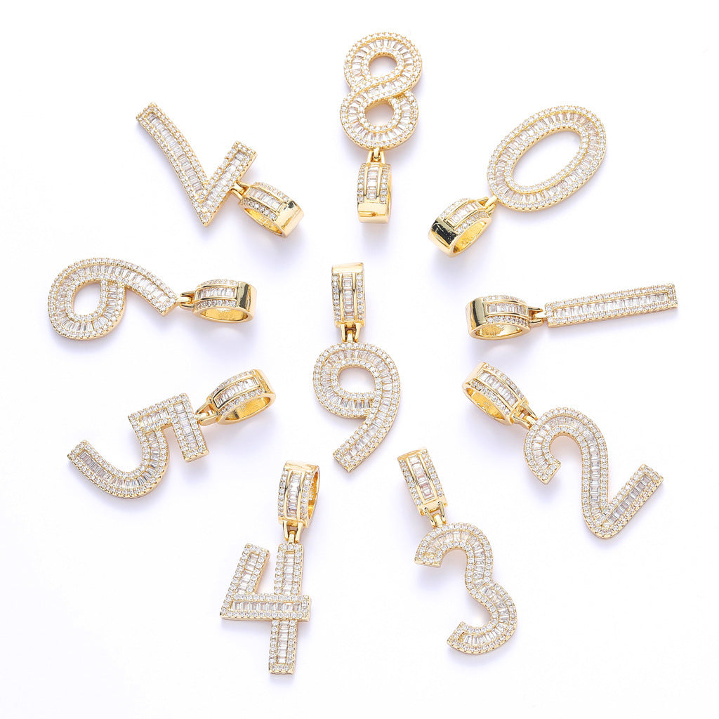 Hip Hop Minimalist Number Iced Link Cubic Zirconia Pendant Necklace for Men and Women