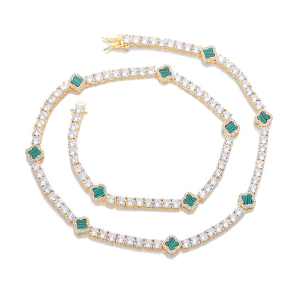 Clover Tennis Chain Bracelet & Necklace, Sparkling Cuban Link Jewelry