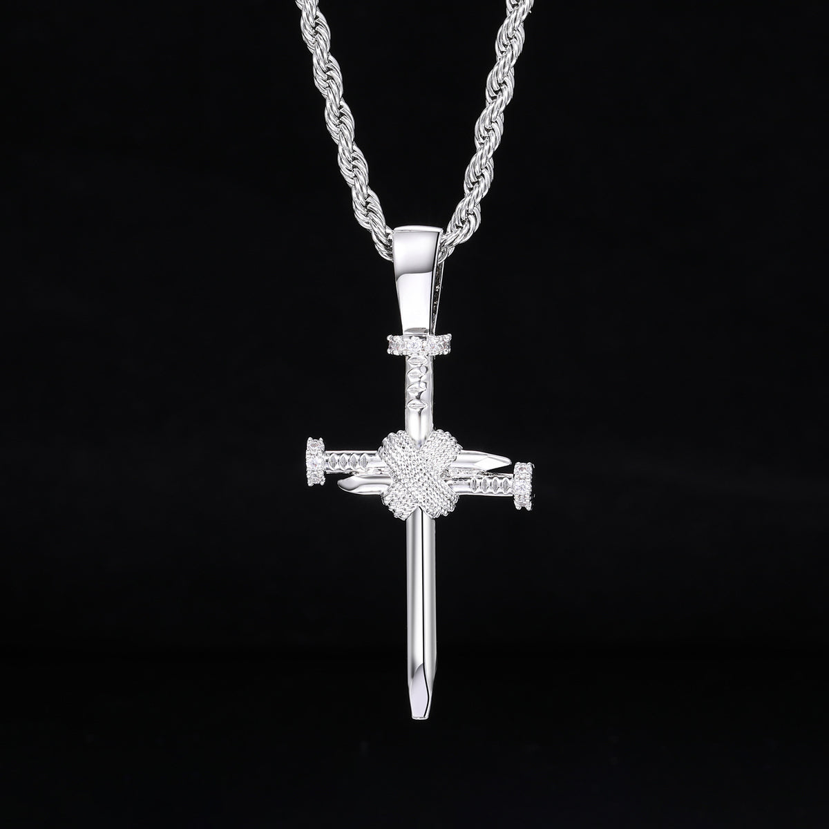 Iced Out Cross Nail Pendant Necklace for Men and Women - Hip Hop Cuban Chain Style Cubic Zirconia Necklace product image