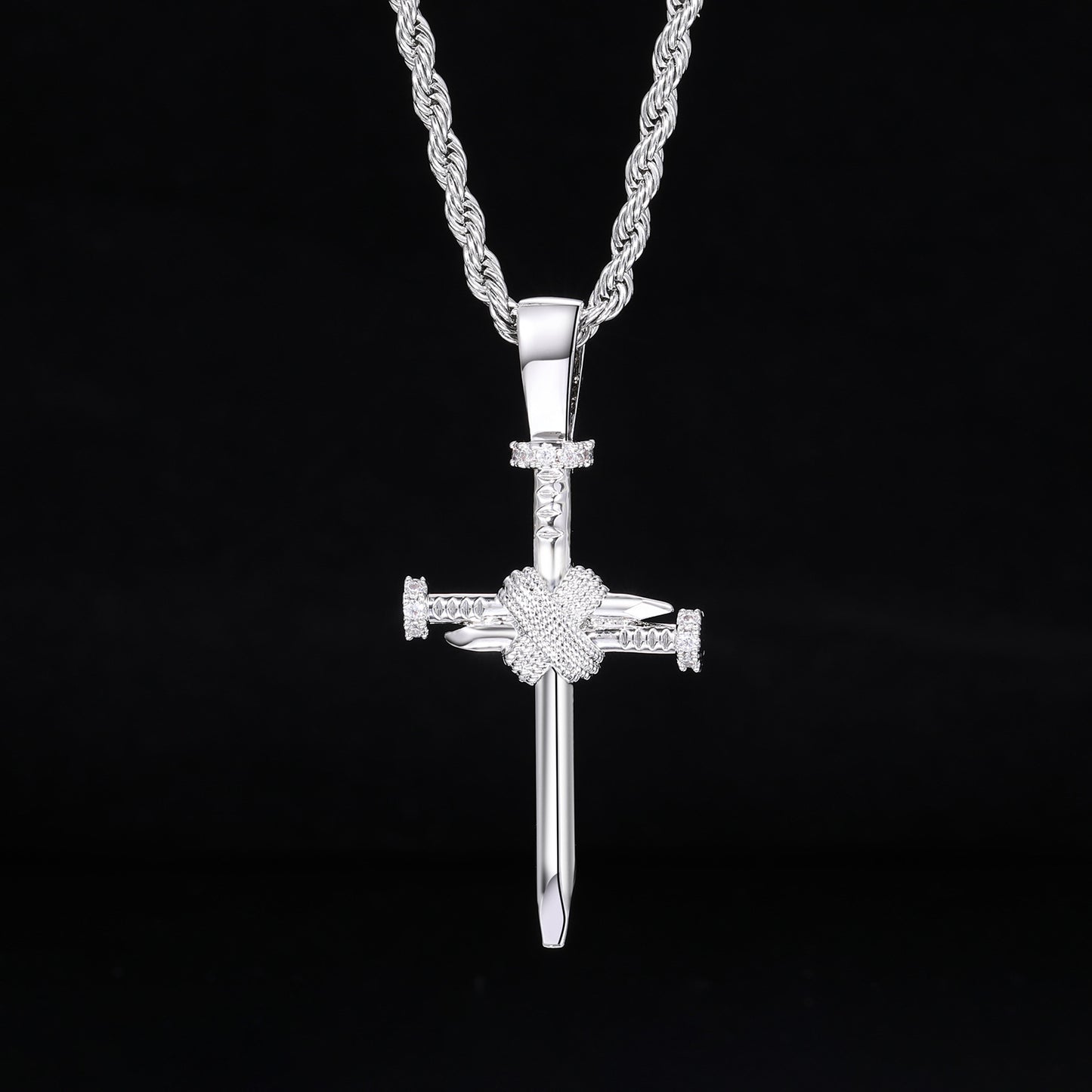 Iced Out Cross Nail Pendant Necklace for Men and Women - Hip Hop Cuban Chain Style Cubic Zirconia Necklace product image