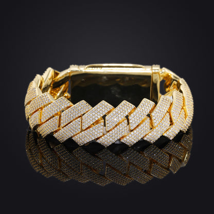 20mm Pavé Geometric Cuban Link Bracelet, Four-Row Zircon Bangle for Men and Women