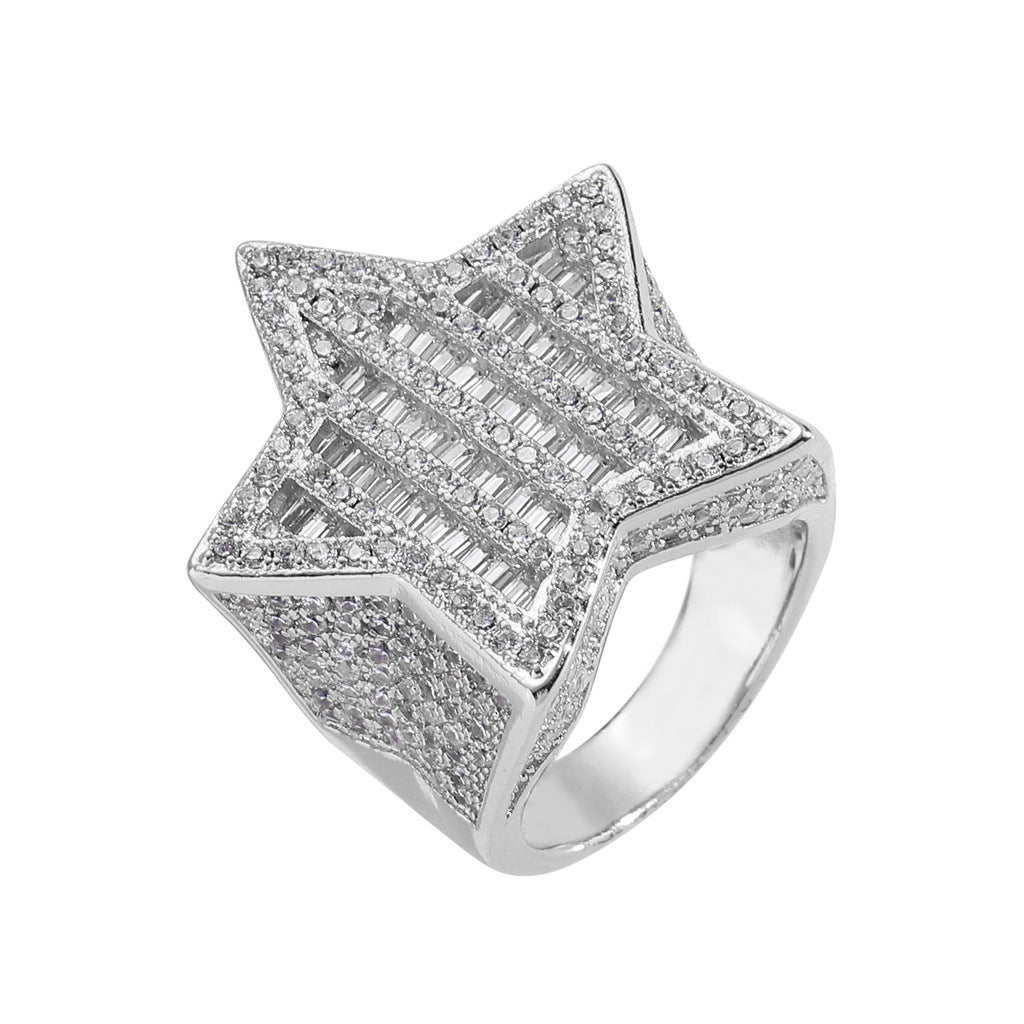 Hip Hop Star Cubic Zirconia Ring for Men