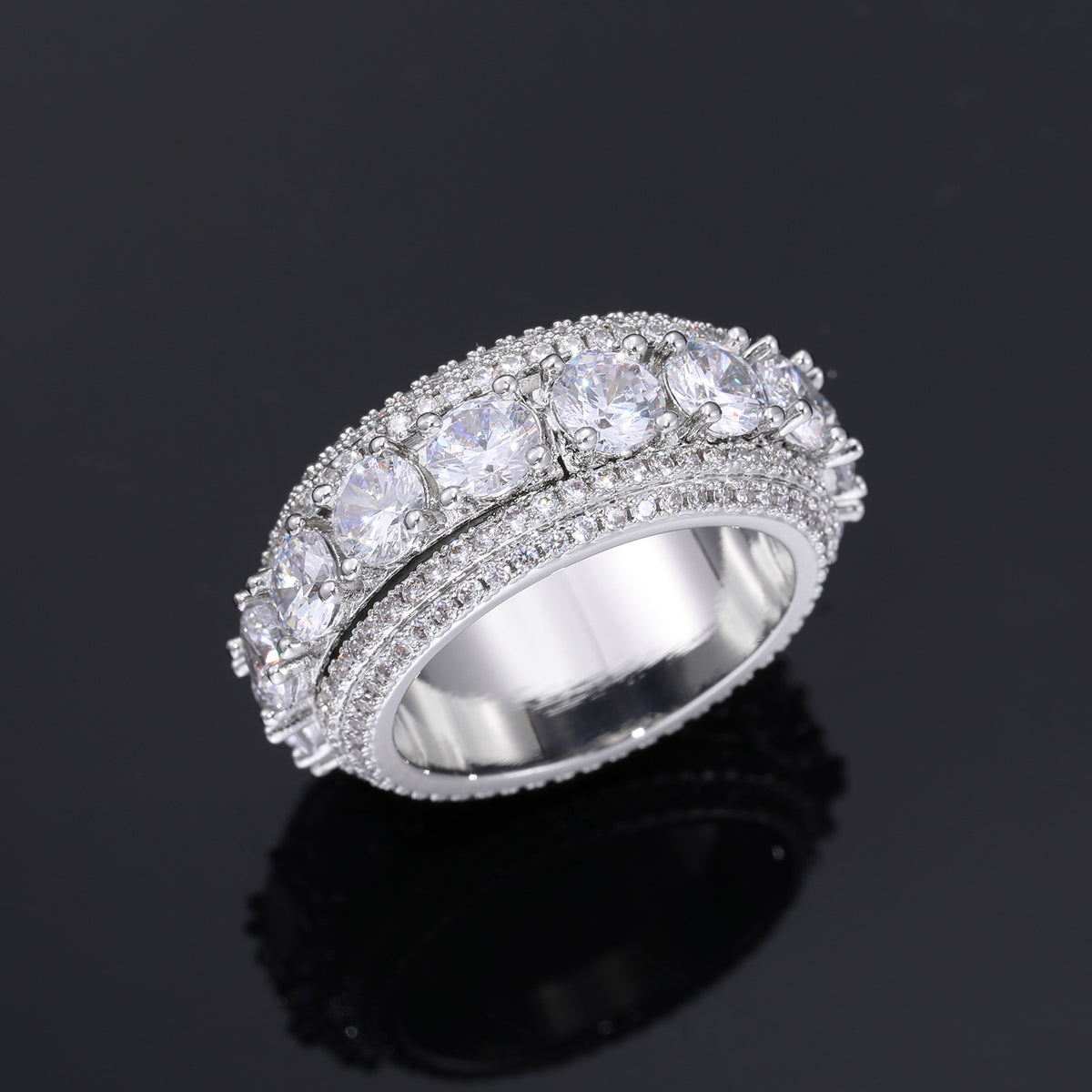 Iced Out Rotating Geometric CZ Ring for Men and Women – Round Cut Multi Row Statement Band product image
