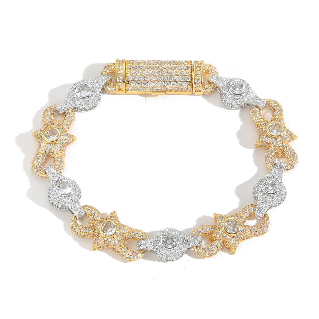 Hip Hop Vintage Bow Butterfly Round Cubic Zirconia Bracelet for Men and Women