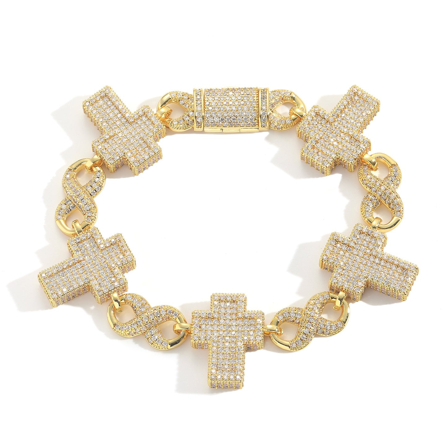 Hip Hop Cross Square Cuban Link Cubic Zirconia Bracelet for Men