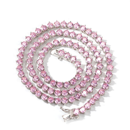 Unisex Iced Out Tennis Chain Necklace with Round Cubic Zirconia, Hip Hop Streetwear Chain