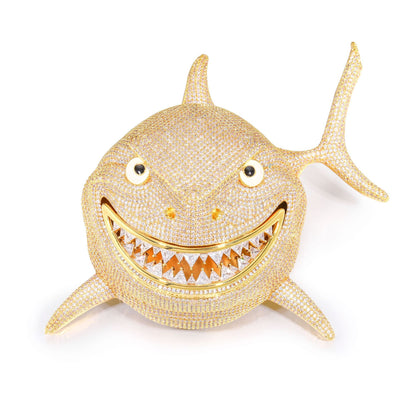 Iced Out Shark Pendant Necklace for Men with Stainless Steel Twist Chain