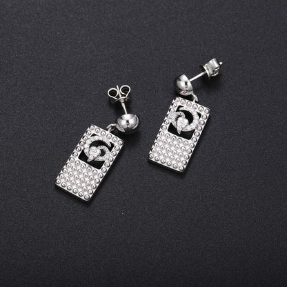 Unisex Silver Tone Geometric Snake Stud Earrings with Moissanite Accent