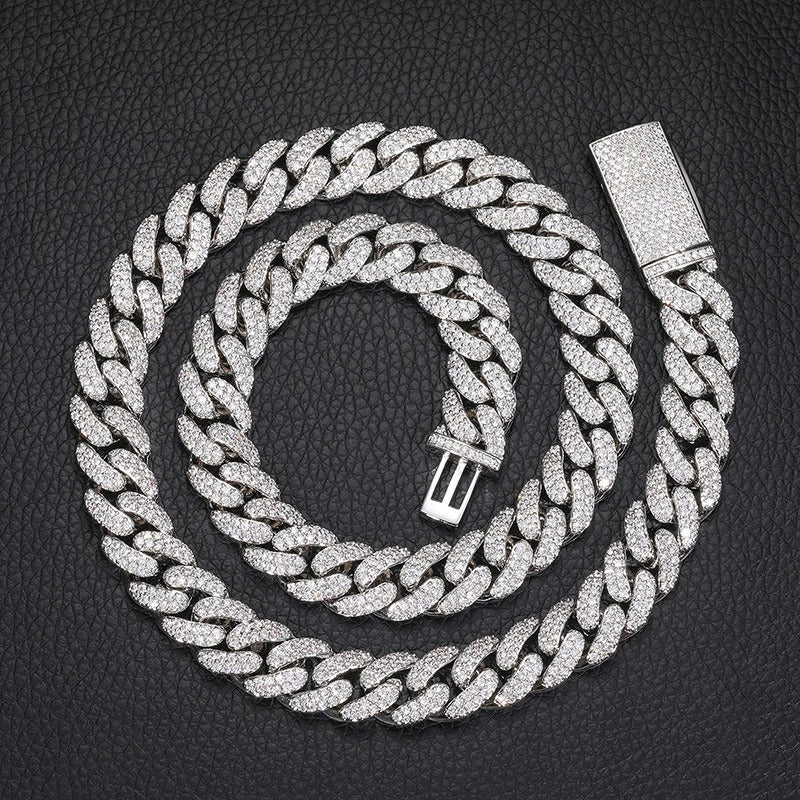 12mm Iced Out Double Row Cubic Zirconia Cuban Link Chain Necklace Bracelet Unisex Hip Hop Jewelry product image