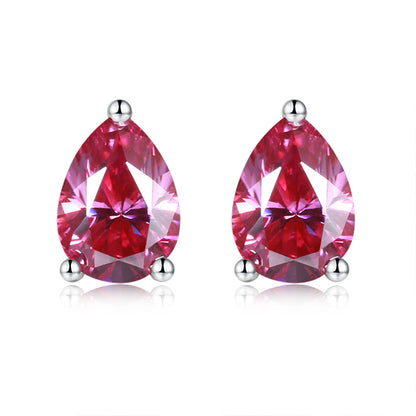 Pink Pear Cut VVS1 Moissanite Stud Earrings in 925 Silver