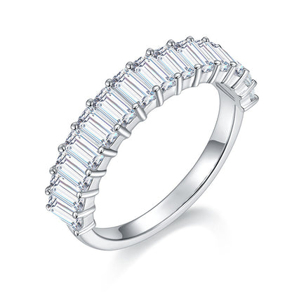 Moissanite Eternity Ring, Emerald-Cut Full Band Wedding Ring for Women