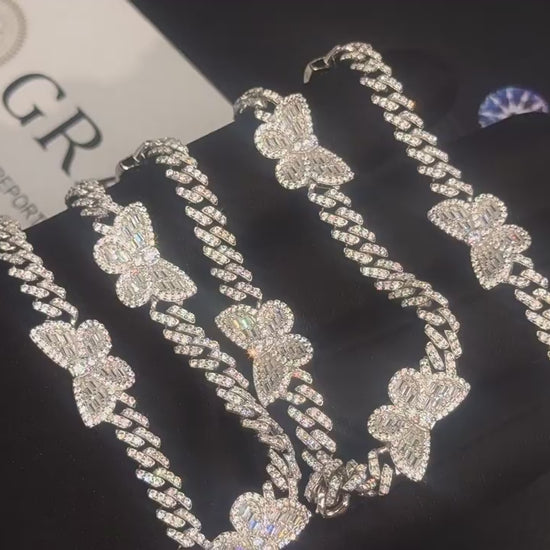 Iced Out Moissanite Butterfly Cuban Necklace 925 Silver product image