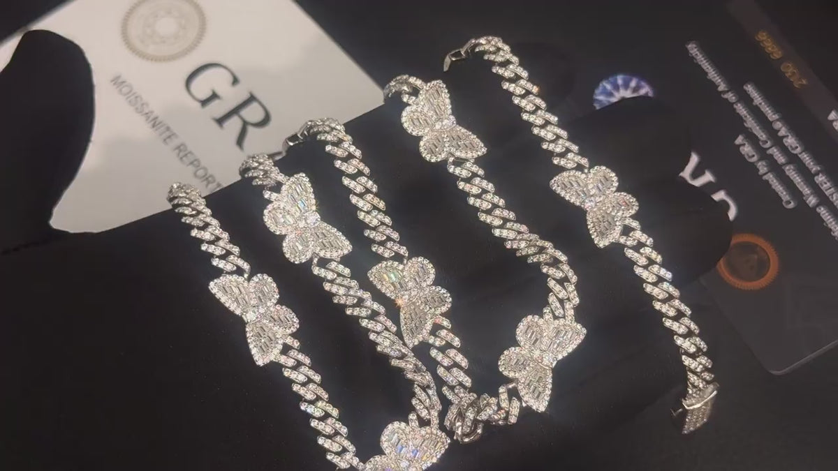 Iced Out Moissanite Butterfly Cuban Necklace 925 Silver product image