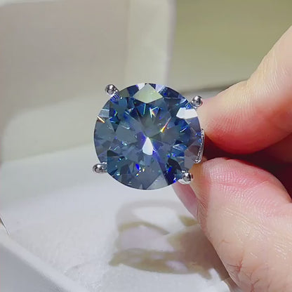 Blue Black Moissanite Pendant Necklace or Ring, Oversized Round Stone Jewelry