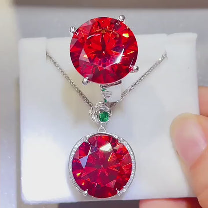 Red Moissanite Ring or Pendant Necklace for Women, Round Cut Statement Jewelry