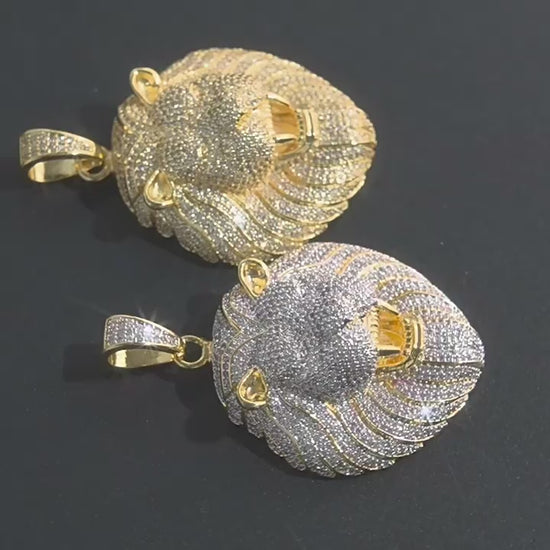 Gold-tone and silver-tone iced lion head pendants shown from multiple angles product image