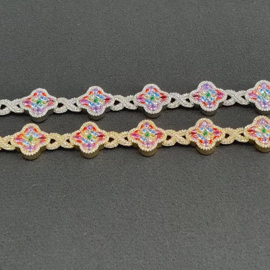 Multicolor Clover Crystal Bracelet for Women, Pave Floral Link Bracelet product image