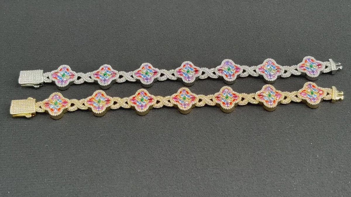 Multicolor Clover Crystal Bracelet for Women, Pave Floral Link Bracelet product image